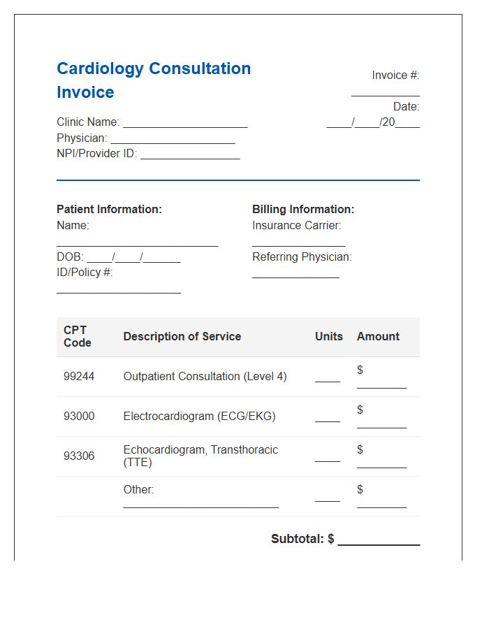 Cardiology Consultation Billing Invoice Template