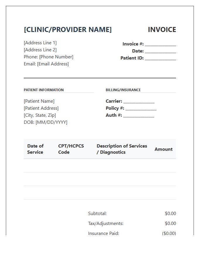 Diagnostic Medical Consultation Invoice Template