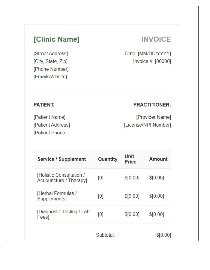 Holistic Medical Consultation Invoice Template