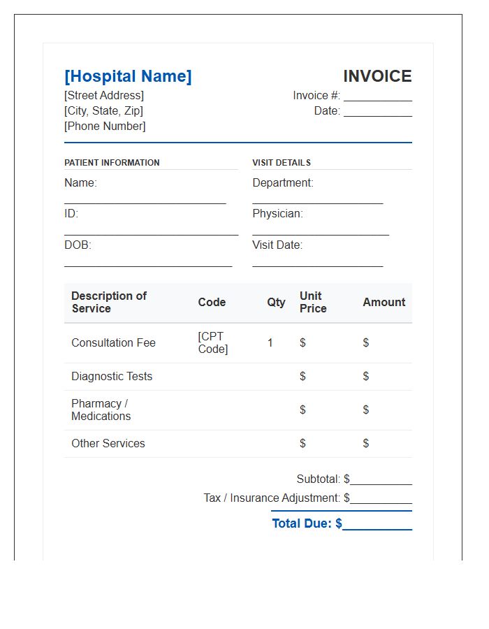 Hospital Outpatient Consultation Invoice Template