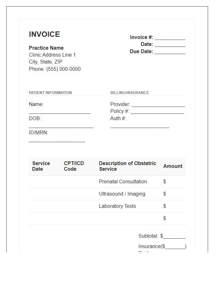 Obstetric Consultation Billing Invoice Template