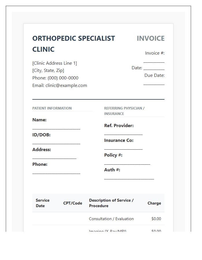 Orthopedic Medical Consultation Invoice Template