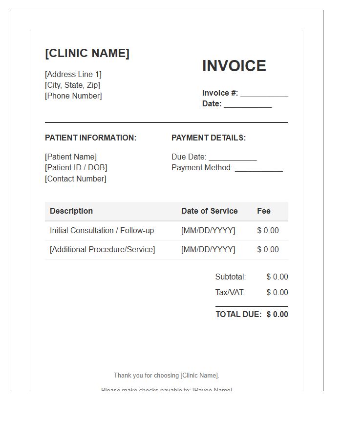 Patient Consultation Fee Invoice Template