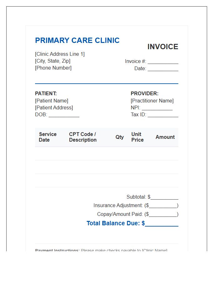 Primary Care Consultation Invoice Template