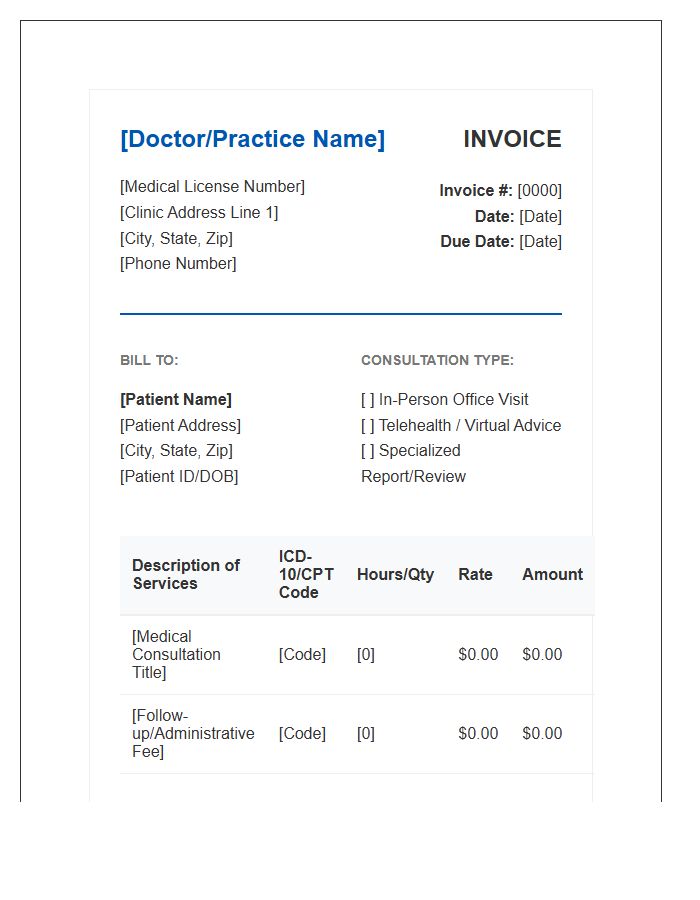 Professional Medical Advice Invoice Template