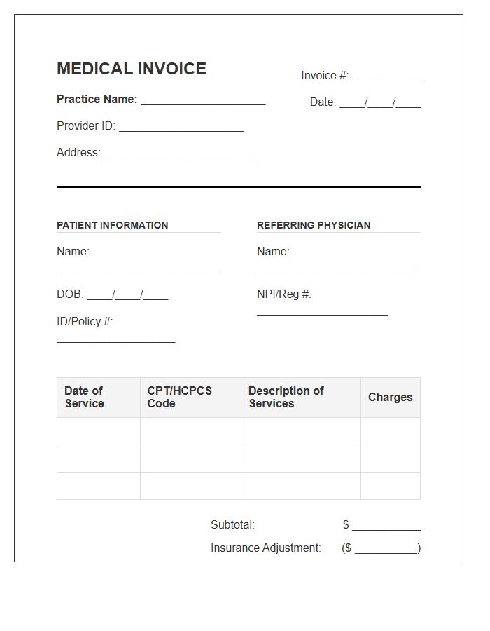Specialist Medical Service Invoice Template