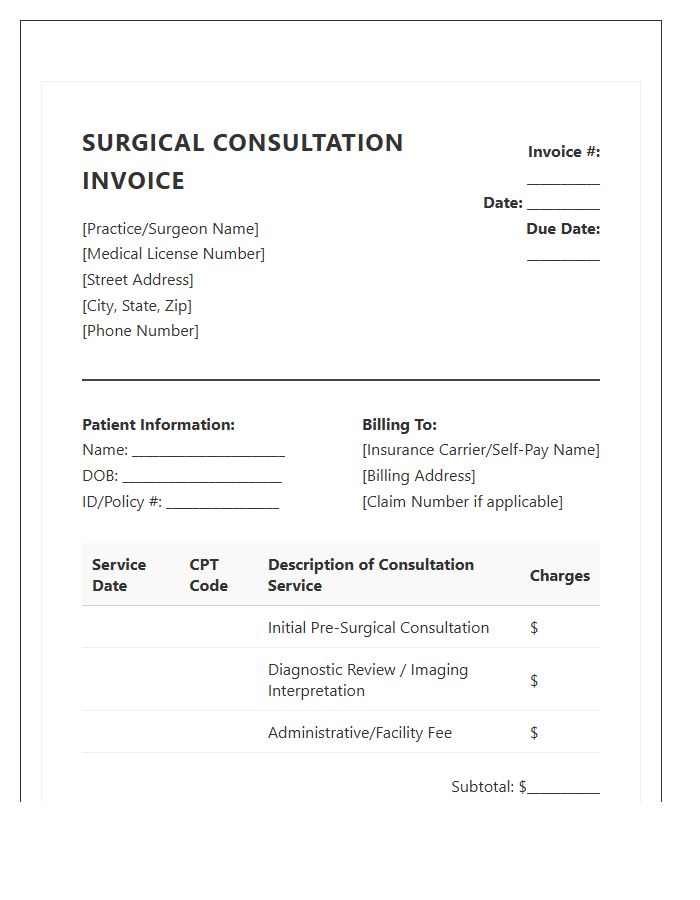 Surgical Consultation Billing Invoice Template