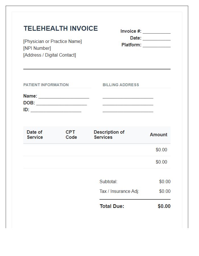 Telehealth Physician Consultation Invoice Template