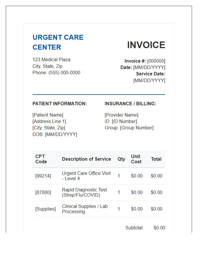 Urgent Care Consultation Invoice Template