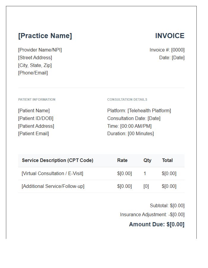 Virtual Healthcare Consultation Invoice Template