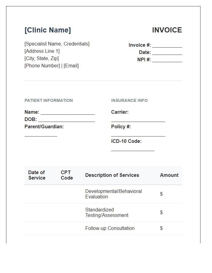 Developmental Pediatric Specialist Invoice Template