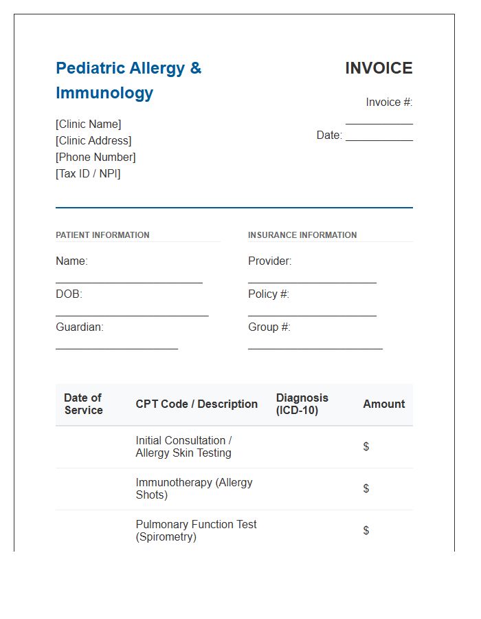 Pediatric Allergy And Immunology Invoice Template