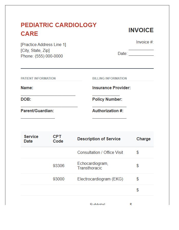Pediatric Cardiology Practice Invoice Template