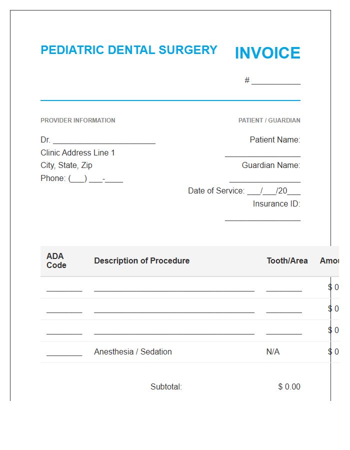 Pediatric Dental Surgery Invoice Template