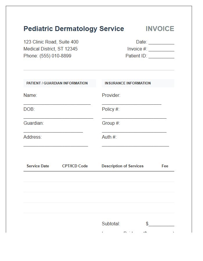 Pediatric Dermatology Service Invoice Template