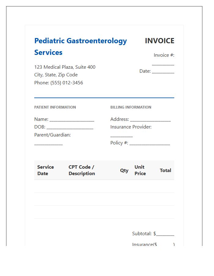 Pediatric Gastroenterology Service Invoice Template