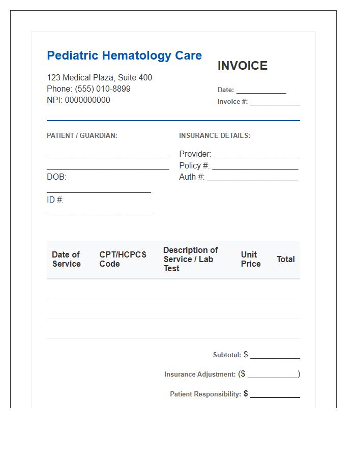 Pediatric Hematology Practice Invoice Template