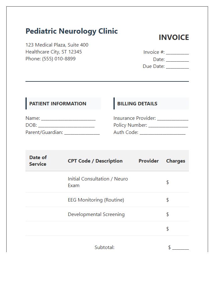 Pediatric Neurology Clinic Invoice Template