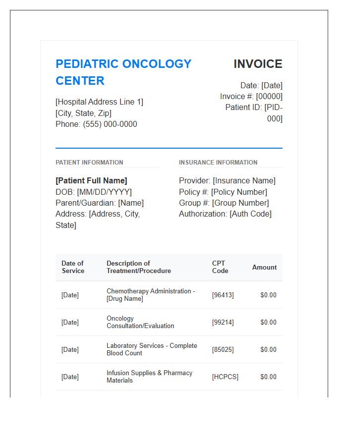 Pediatric Oncology Treatment Invoice Template