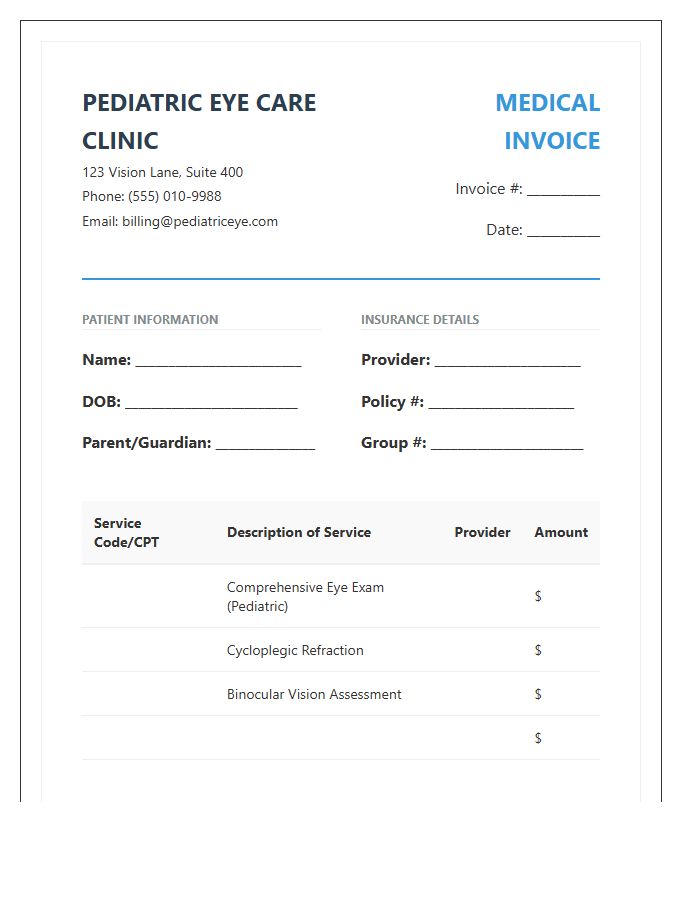Pediatric Ophthalmology Medical Invoice Template