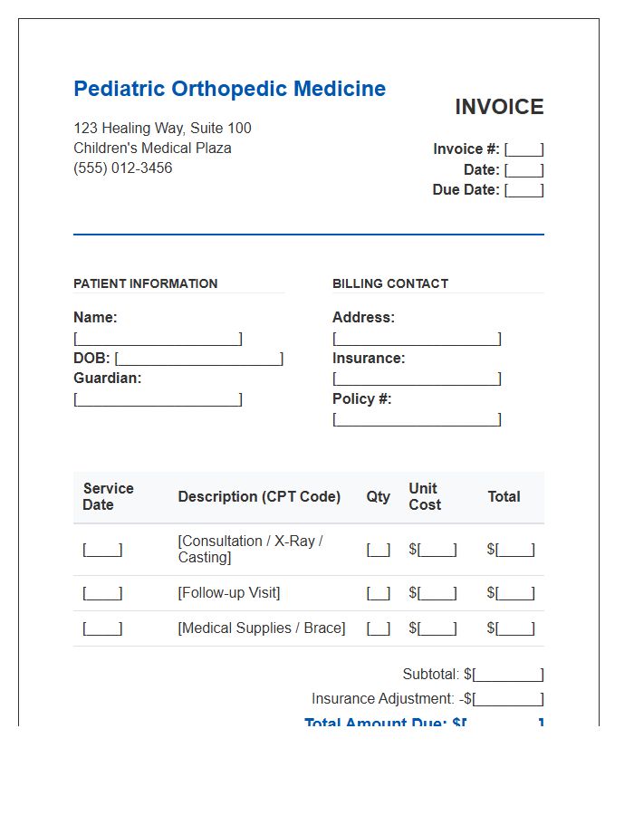 Pediatric Orthopedic Medicine Invoice Template