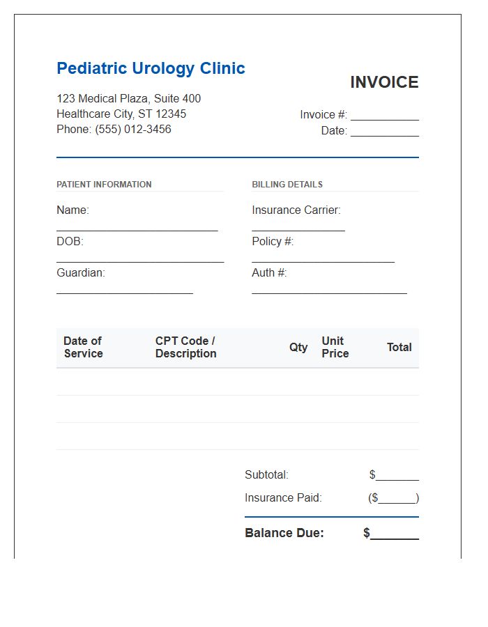 Pediatric Urology Clinic Invoice Template