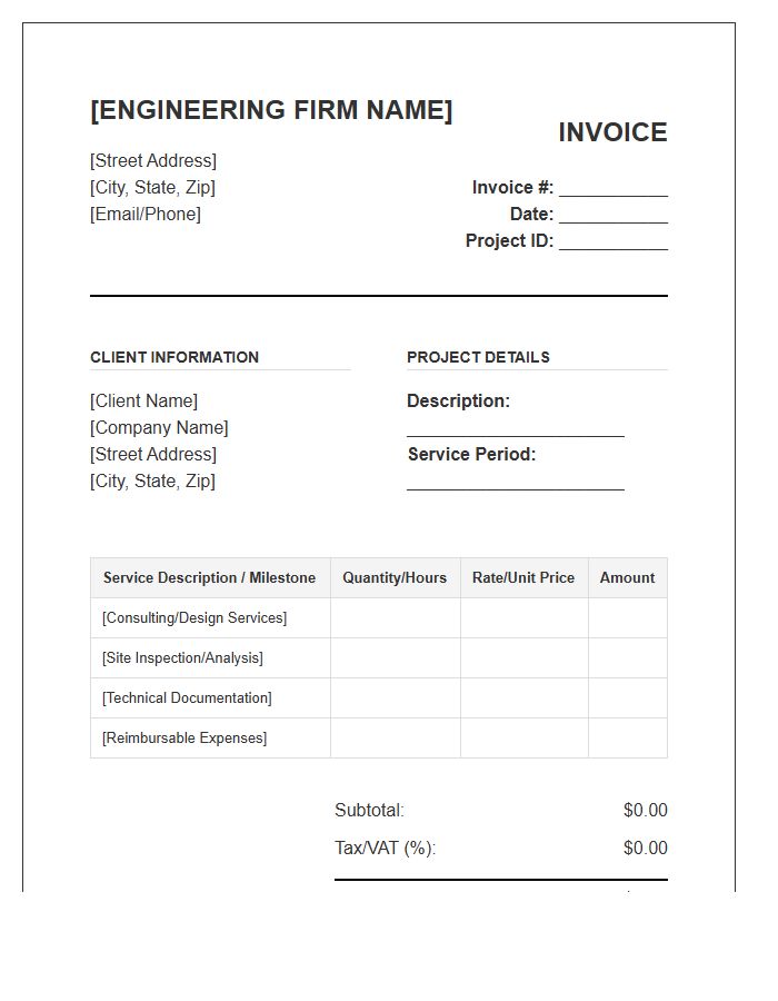Engineering Consultant Service Invoice Template