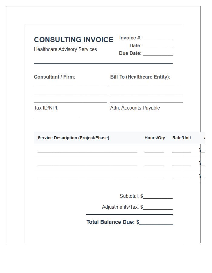 Healthcare Industry Consulting Invoice Template
