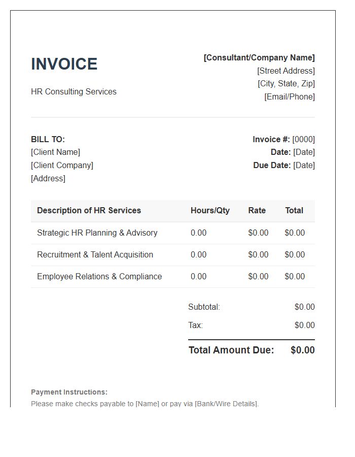 Human Resources Consulting Invoice Template