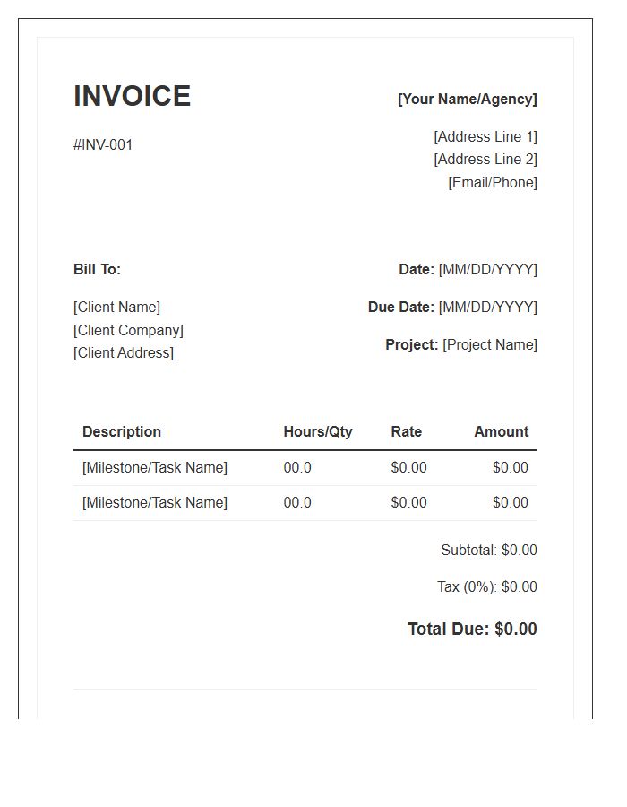 Independent Consulting Project Invoice Template