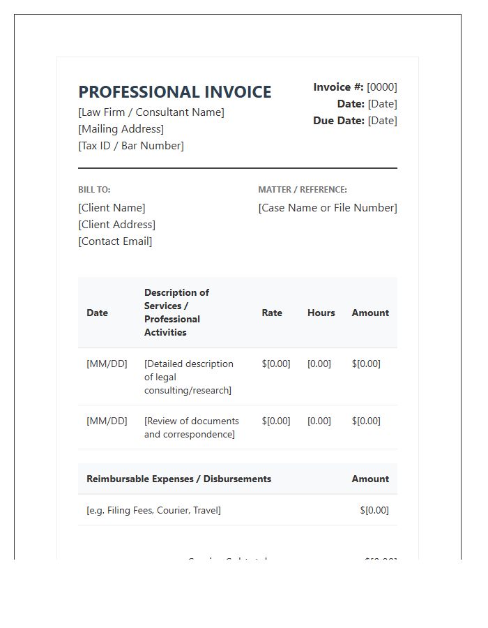 Legal Professional Consulting Invoice Template