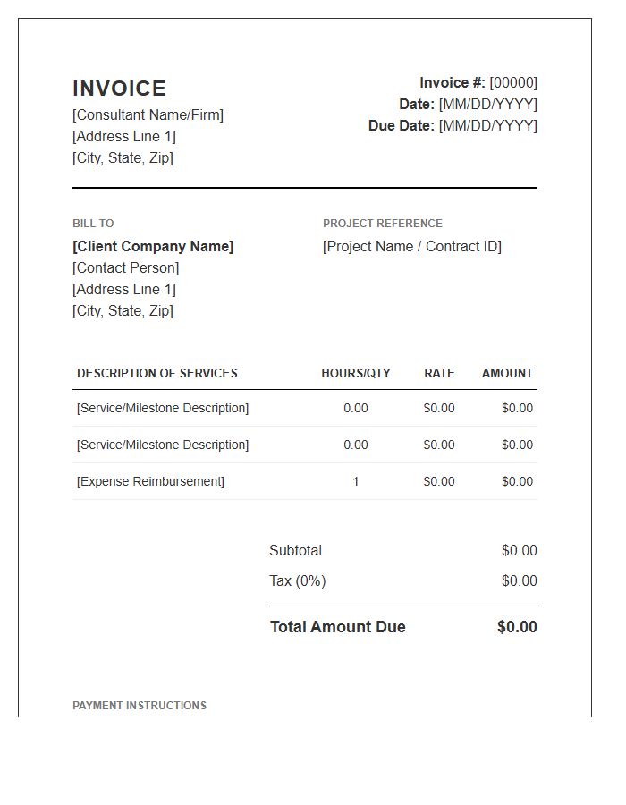 Management Consultant Service Invoice Template