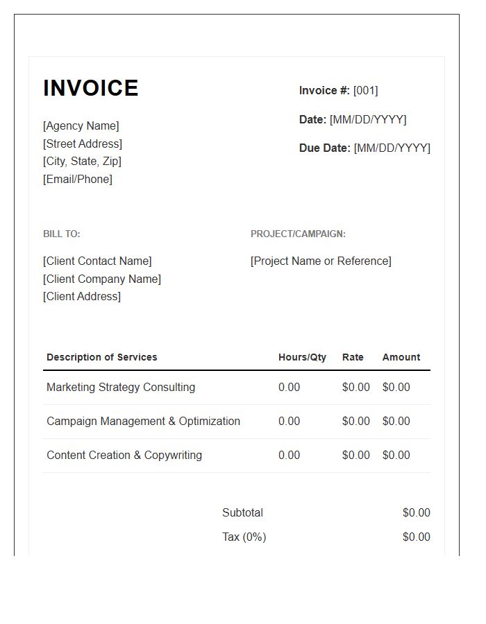 Marketing Agency Consulting Invoice Template