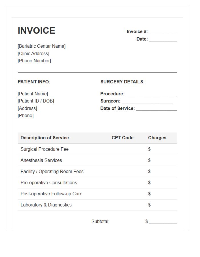 Bariatric Surgery Patient Invoice Template