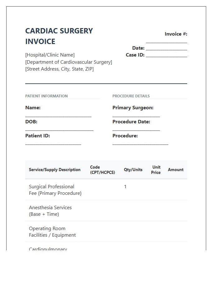 Cardiac Surgical Procedure Invoice Template