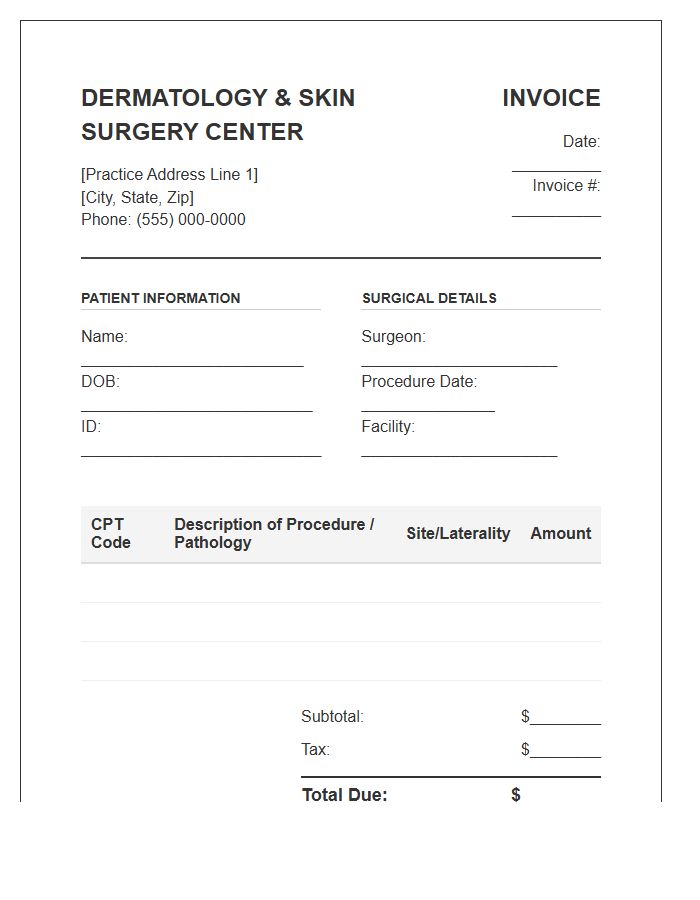 Dermatological Surgical Invoice Template