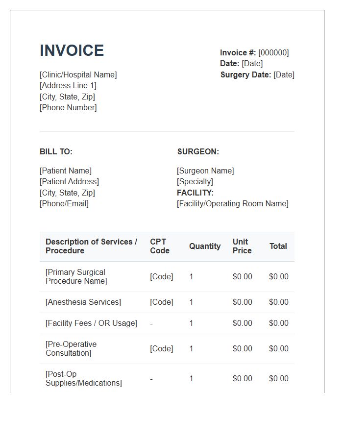 Elective Surgery Patient Invoice Template