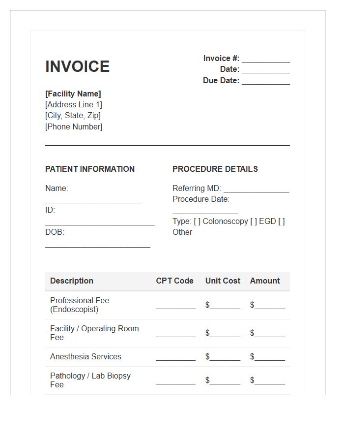 Endoscopic Procedure Patient Invoice Template