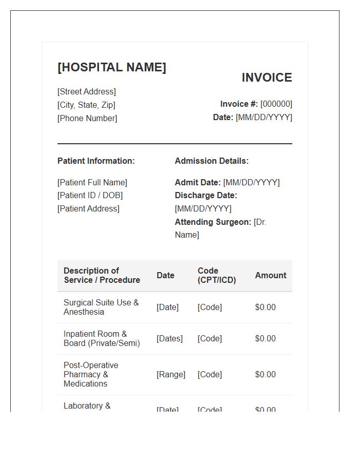 Inpatient Surgical Care Invoice Template