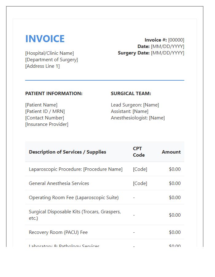 Laparoscopic Surgery Invoice Template