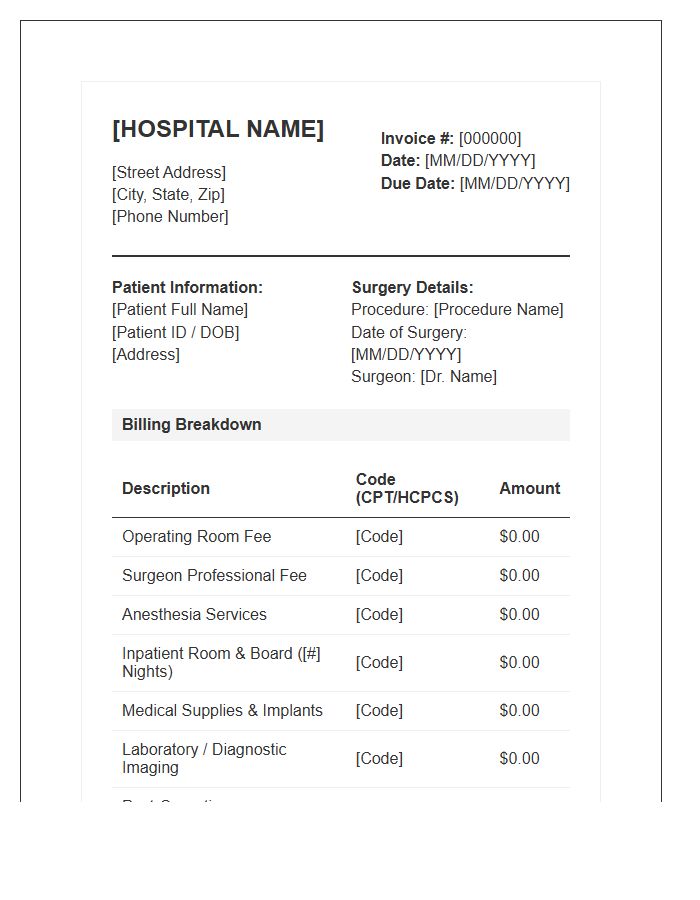 Major Surgery Patient Invoice Template