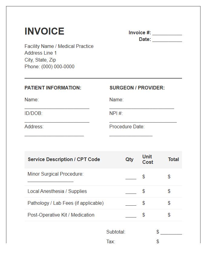 Minor Surgical Procedure Invoice Template