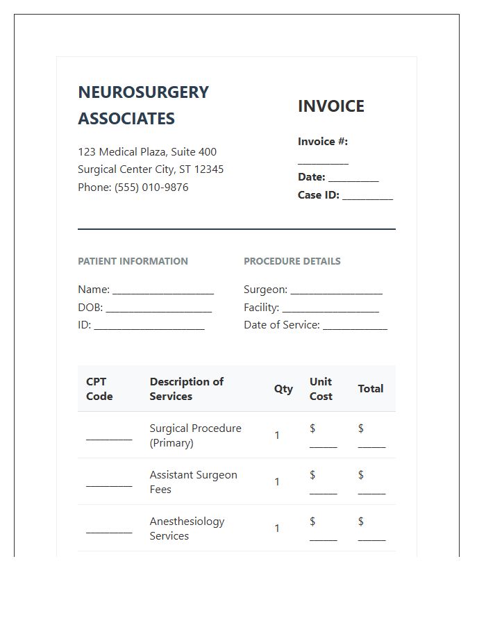 Neurosurgical Patient Invoice Template