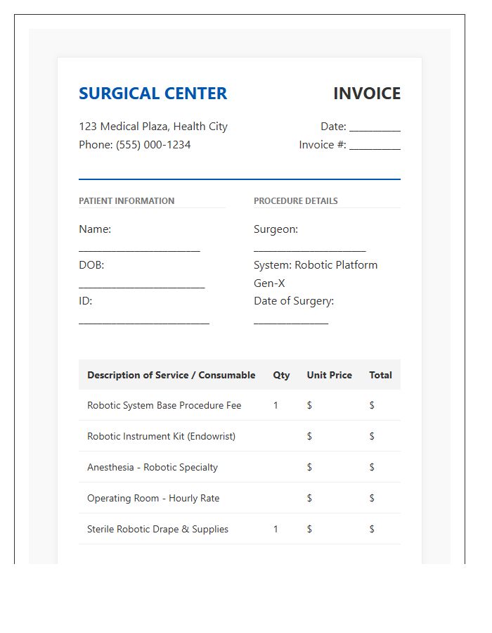 Robotic Surgical Procedure Invoice Template