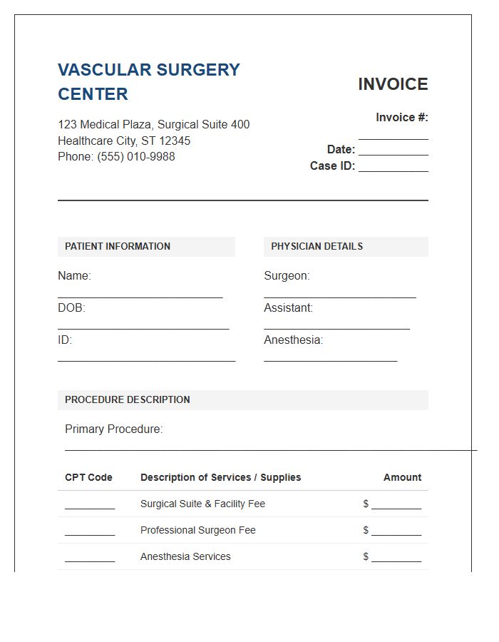 Vascular Surgical Procedure Invoice Template