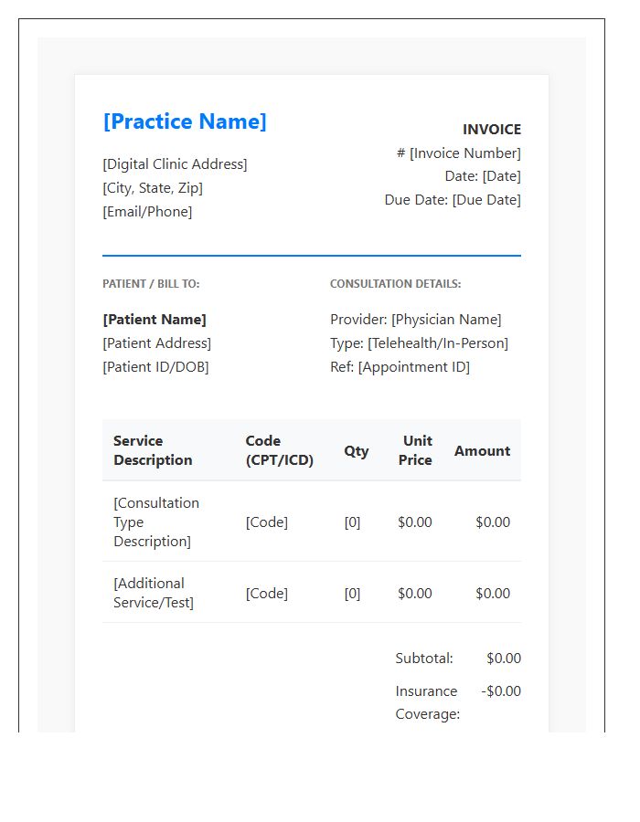 Digital Healthcare Consultation Invoice Template