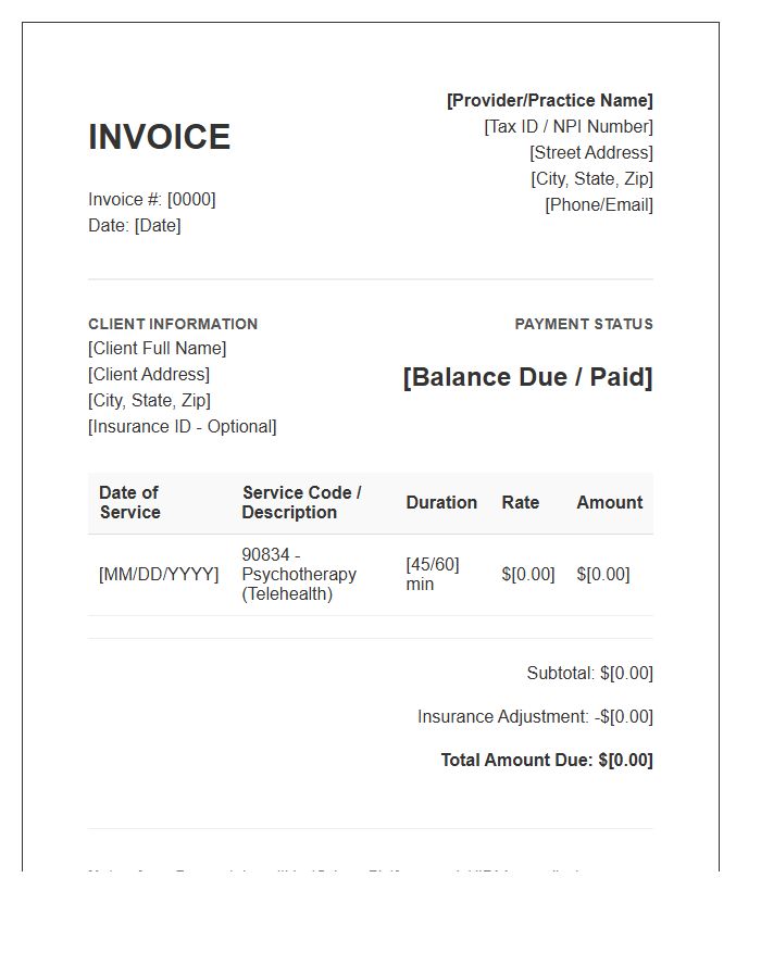 Mental Health Telehealth Session Invoice Template