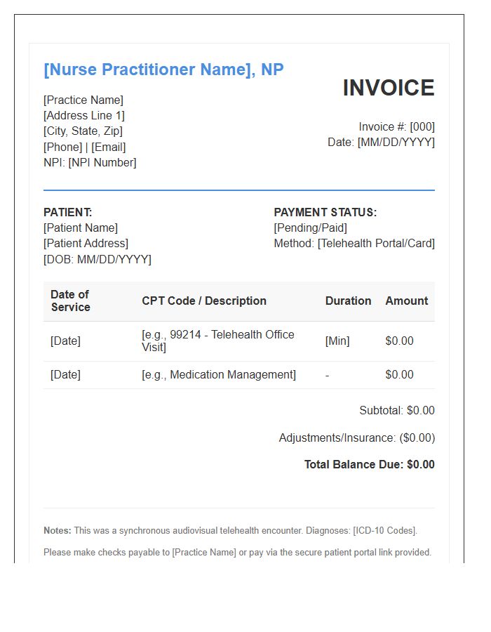 Nurse Practitioner Telehealth Invoice Template