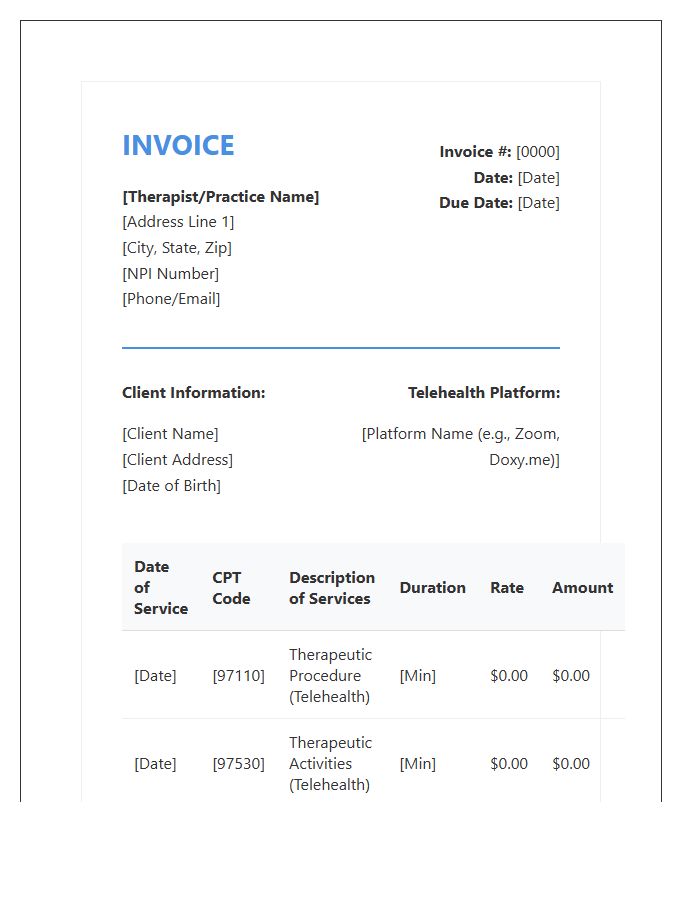 Occupational Therapy Telehealth Invoice Template