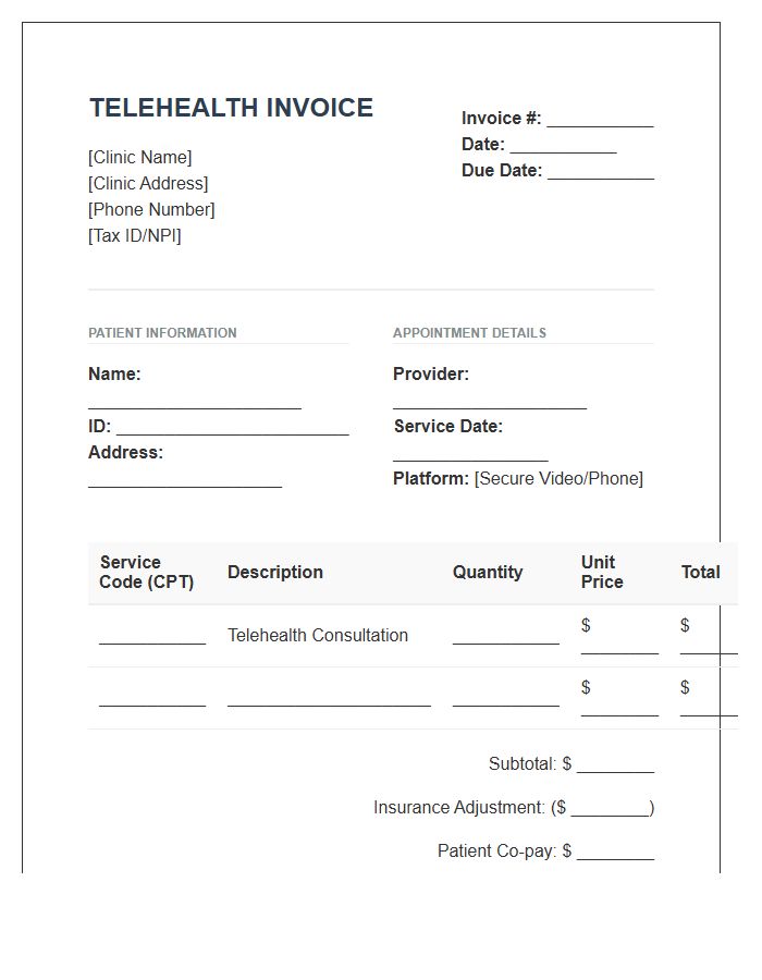 Outpatient Telehealth Appointment Invoice Template